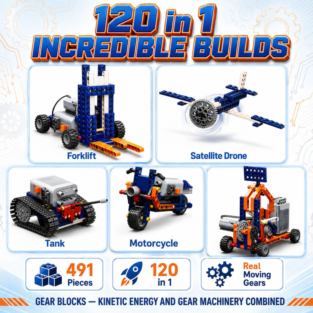 Gear Blocks Pro — 491-Piece 120-in-1 STEM Engineering Set