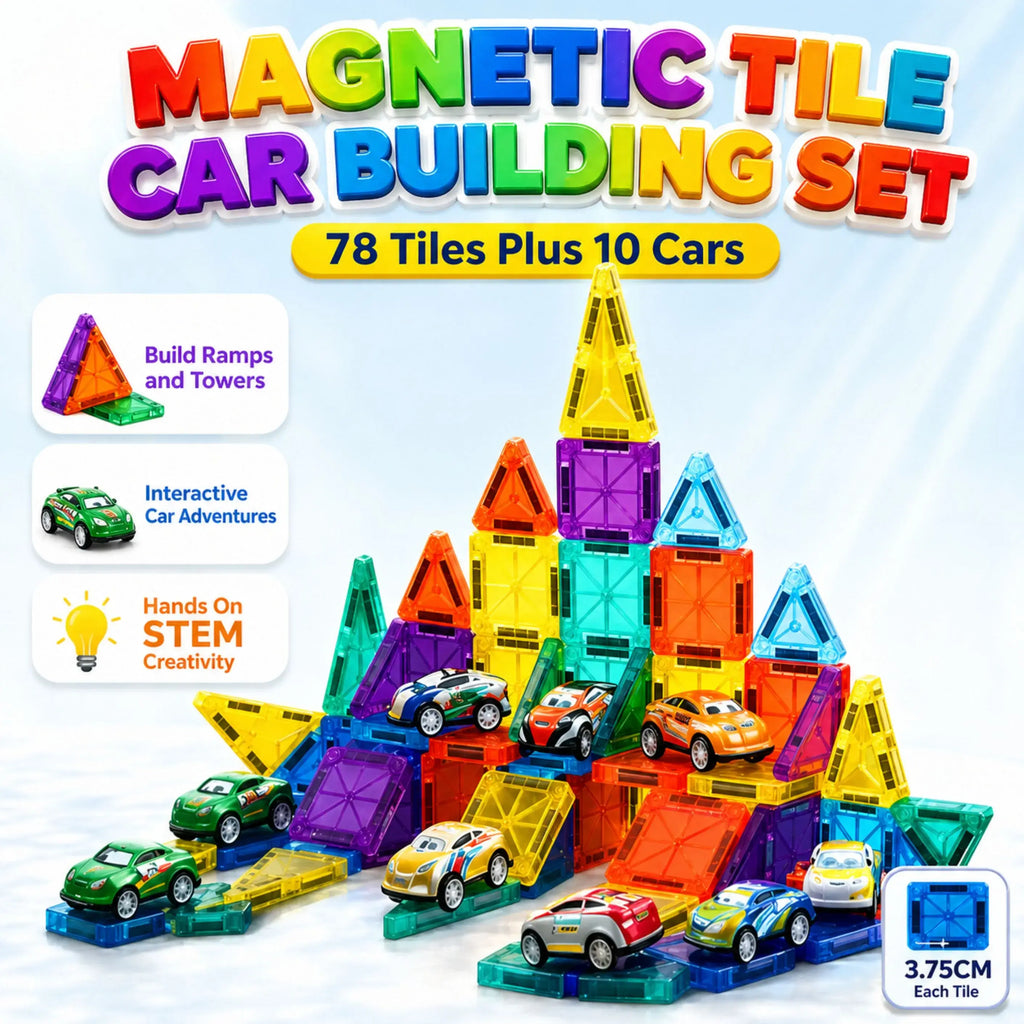 Magnetic Tile Car Building Set - 88 pieces