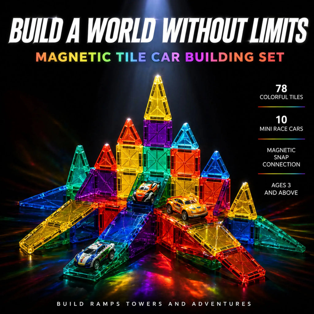 Magnetic Tile Car Building Set - 88 pieces
