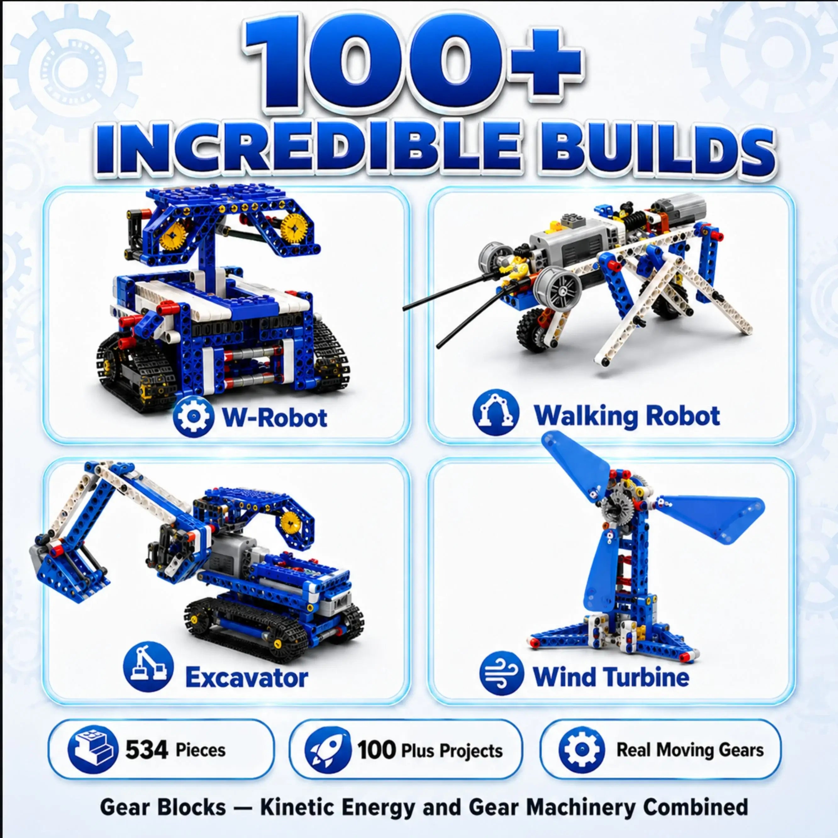 Gear Blocks Creator — 534-Piece STEM Engineering Set