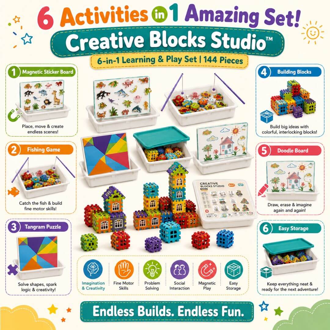 Creative Blocks Studio – 6-in-1 Learning & Play Set | 144 Pieces