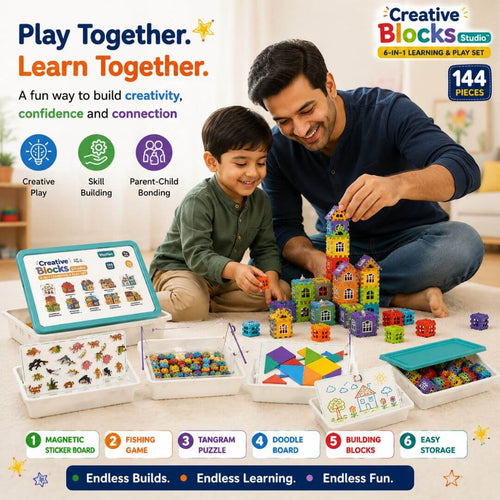 Creative Blocks Studio – 6-in-1 Learning & Play Set | 144 Pieces