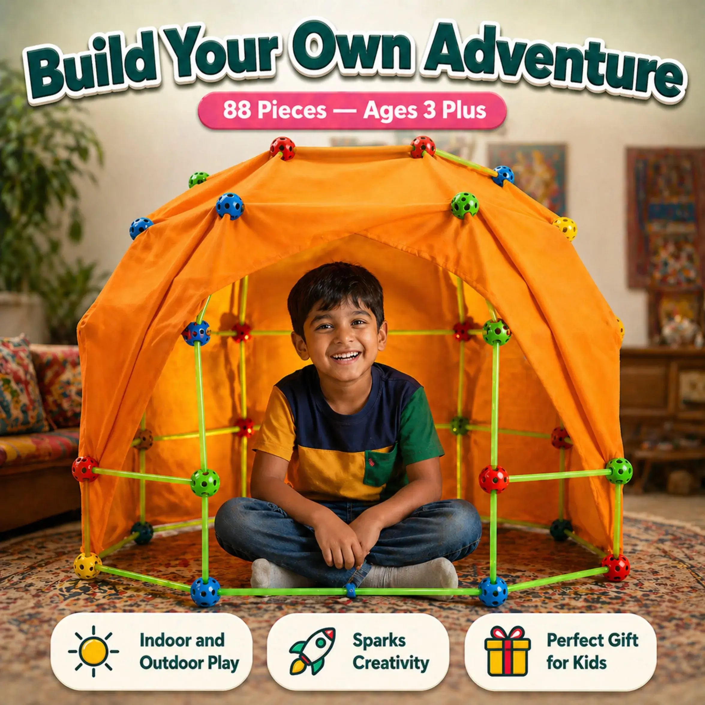 Fortify 3D Builder Kit – 88 Piece Glow Fort + Tent System