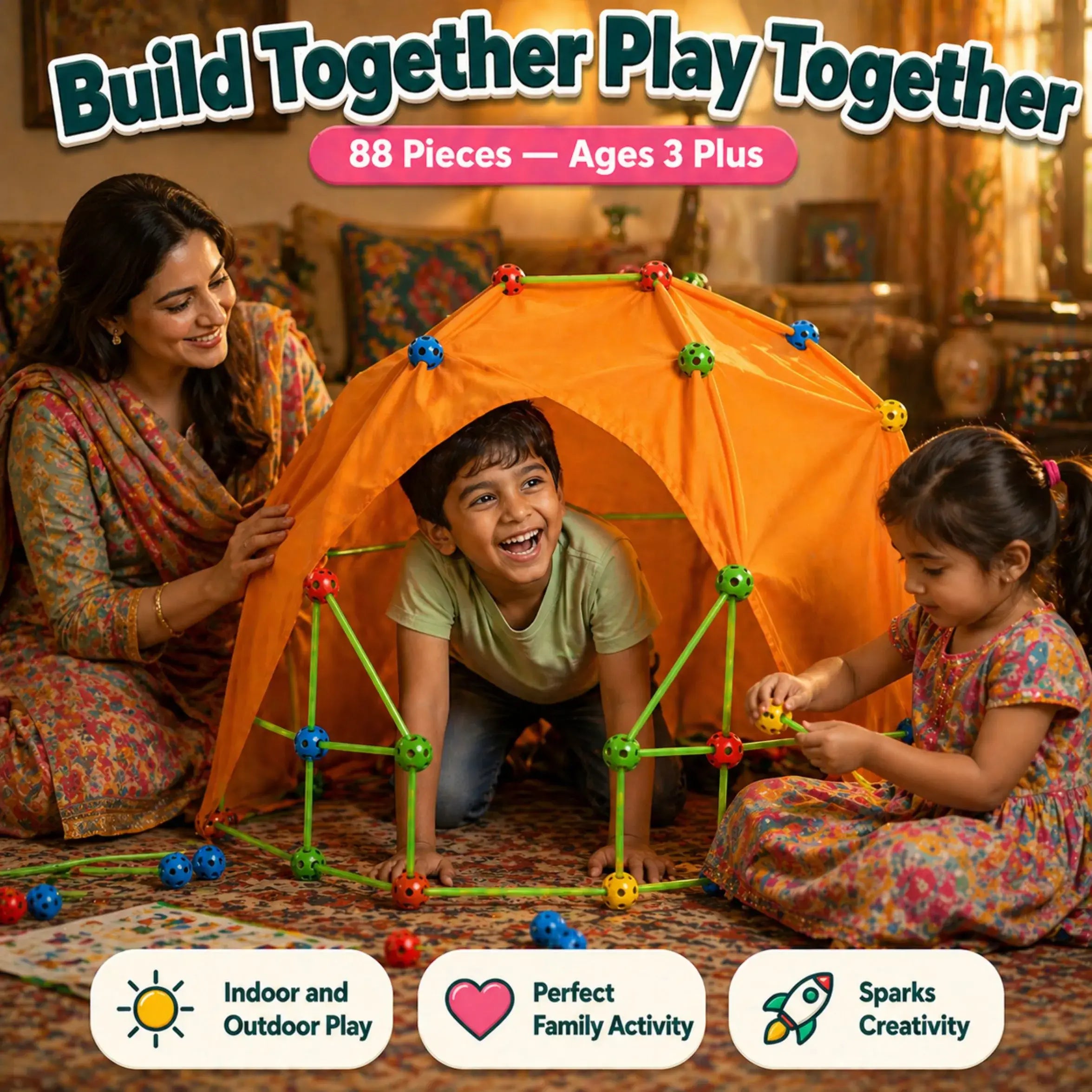 Fortify 3D Builder Kit – 88 Piece Glow Fort + Tent System