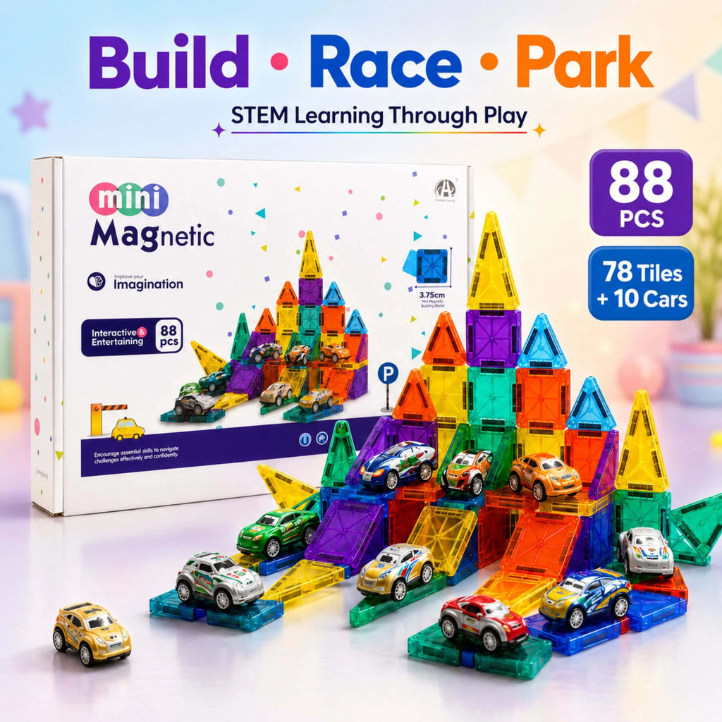 Magnetic Tile Car Building Set - 88 pieces