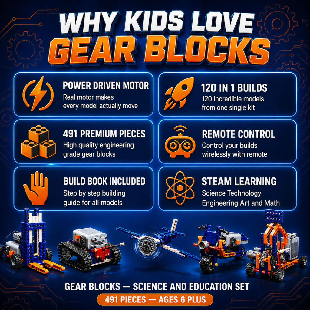 Gear Blocks Pro — 491-Piece 120-in-1 STEM Engineering Set